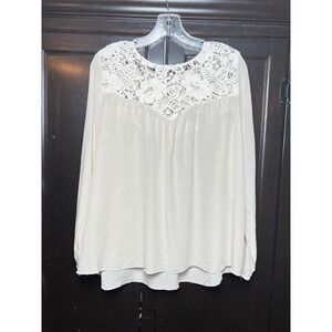 Johnny Was 4 Love And Liberty Silk Crochet‎ Bohemian Blouse Ivory Women Medium